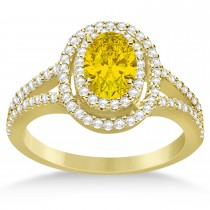 Double Halo Diamond & Yellow Sapphire Engagement Ring 14K Yellow Gold 1.34ctw