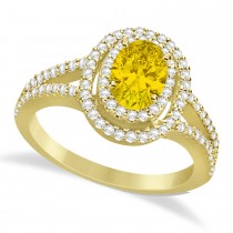 Double Halo Diamond & Yellow Sapphire Engagement Ring 14K Yellow Gold 1.34ctw