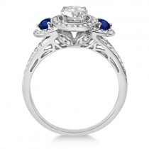 Diamond, Blue Sapphire & Moissanite Engagement Ring 14K W. Gold 1.78ctw
