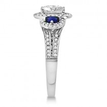 Diamond, Blue Sapphire & Moissanite Engagement Ring 14K W. Gold 1.78ctw