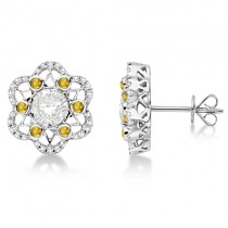 Moissanite, Yellow Sapphire & Diamond Stud Earrings 14K W. Gold 0.70ctw