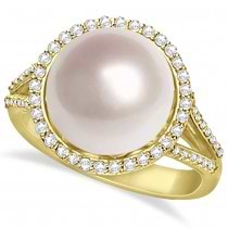 South Sea Cultured Pearl and Diamond Halo Ring 14k Yellow Gold (11mm)