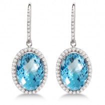 Dangle Diamond and Swiss Blue Topaz Earrings 14k White Gold (13.88ctw)