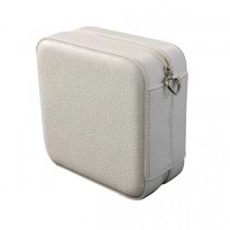 Faux Leather Jewelry Box in Ivory w/ Interior Mirror, Travel Pouch, Storage