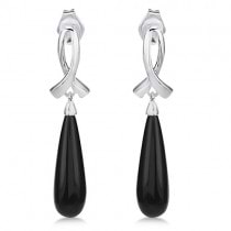 Cabochon Cut Teardrop Black Onyx Drop Earrings Sterling Silver 9.31ctw
