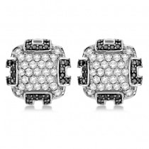 White and Black Diamond Square Stud Earrings 14K White Gold 1.28ct