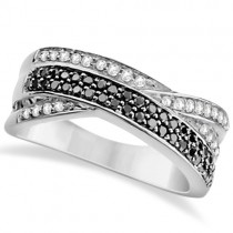 White and Black Diamond Ring Twist Design 14K White Gold 0.50tcw