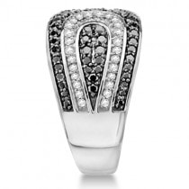 White and Black Diamond Fashion Ring 14K White Gold Band 1.00ctw