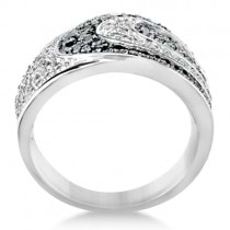 White and Black Diamond Fashion Ring 14K White Gold Band 1.00ctw