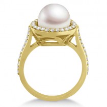 Freshwater Cultured Pearl & Diamond Halo Ring 14K Y. Gold (9.50-10mm)