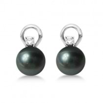 Tahitian Cultured Pearl Earrings with Diamond Accent 14K W. Gold (10mm)