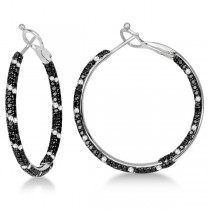 Black & White Diamond Double Sided Hoop Earrings 14K W. Gold 2.00ctw