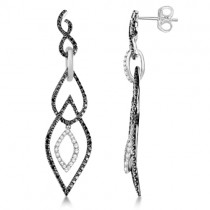Black and White Diamond Dangle Earrings 14K White Gold 1.33ctw