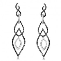 Black and White Diamond Dangle Earrings 14K White Gold 1.33ctw