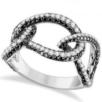 White & Black Diamond Continuous Loop Ring 14K White Gold 1.40ctw