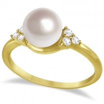 Freshwater Cultured Pearl & Diamond Accented Ring 14K Y. Gold (7.5-8mm)