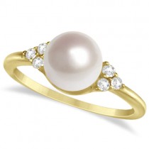 Freshwater Cultured Pearl & Diamond Accented Ring 14K Y. Gold (7.5-8mm)