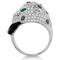 Emerald & Onyx Panther Ring w/ White & Black Diamonds 14K Gold 1.93ct