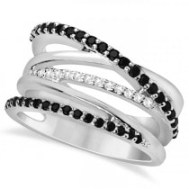 Crossover Diamond & Black Spinel Fashion Ring Sterling Silver 0.50ctw