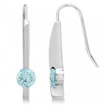 Round Oval Genuine Aquamarine Drop Earrings 14K White Gold 0.90ct
