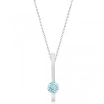 Aquamarine Bar Pendant Necklace with Chain in 14K White Gold 0.45ct