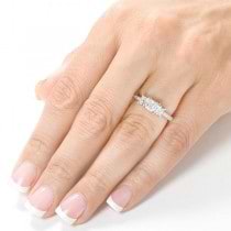 3-Stone Princess Cut Diamond Promise Ring 14k White Gold 0.55ct