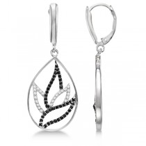 Spinel & Diamond Flower Leaf Dangle Earrings Sterling Silver 0.67ctw