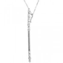 Antique Scroll Diamond Key Pendant Necklace Sterling Silver (0.15ct)