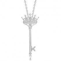 Diamond Crown Key Pendant Necklace Sterling Silver (0.12ct)