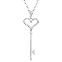 Diamond Heart Key Necklace in Sterling Silver (0.25ct)