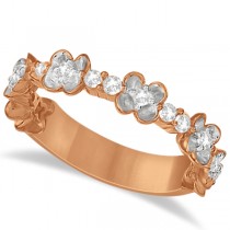 Flower Shape Diamond Anniversary Ring Wedding Band 14k Rose Gold 0.38ct