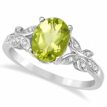 Diamond and Peridot Butterfly Ring 14kt White Gold (2.56ct)