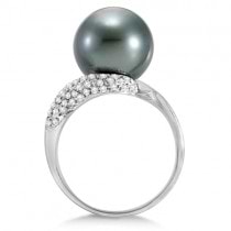 Tahitian Cultured Pearl & Diamond Accent Swirl Ring 14K White (12mm)