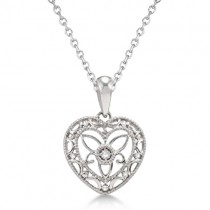 Antique Designer Heart Diamond Pendant Necklace Sterling Silver (0.01ct)