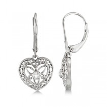 Vintage Lever Back Heart Diamond Earrings Sterling Silver (0.02ct)
