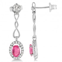 Diamond and Pink Tourmaline Drop Earrings 14K White Gold (1.25tct)