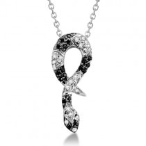 Black Spinel & Diamond Snake Pendant Necklace Sterling Silver 0.215ctw