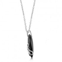 Ladies Black Onyx Heart Pendant Sterling Silver Flower Design 49.02ctw