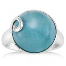 Round Larimar Gemstone Ring with Swirl Design in Sterling Silver