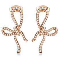 Ladies Round Diamond Bow Tie Shaped Earrings in 14K Rose Gold 0.50ct