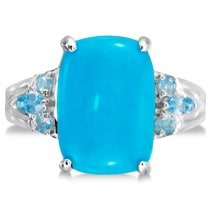 Genuine Turquoise Ring with Blue Topaz Accent Sterling Silver 7.55ctw