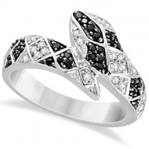 Ladies Black Spinel & Diamond Snake Ring in Sterling Silver 0.40tcw