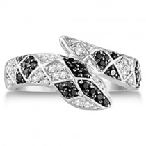 Ladies Black Spinel & Diamond Snake Ring in Sterling Silver 0.40tcw