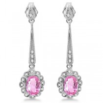 Antique Style Dangle Diamond and Pink Tourmaline Earrings (1.13ct)