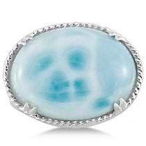 Oval Cabochon Cut Larimar Gemstone Cocktail Ring in Sterling Silver
