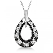 Black & White Diamond Pear Shaped Necklace in 14K White Gold 0.50ctw