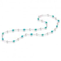 Turquoise & Round White Freshwater Pearl Strand Sterling Silver 8mm