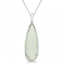 Pear Shaped Green Quartz Pendant Necklace Sterling Silver (30x10mm)