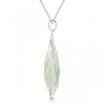 Pear Shaped Green Quartz Pendant Necklace Sterling Silver (30x10mm)