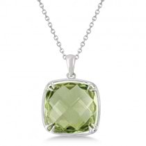 Square Shaped Green Quartz Pendant Necklace Sterling Silver (16x16mm)